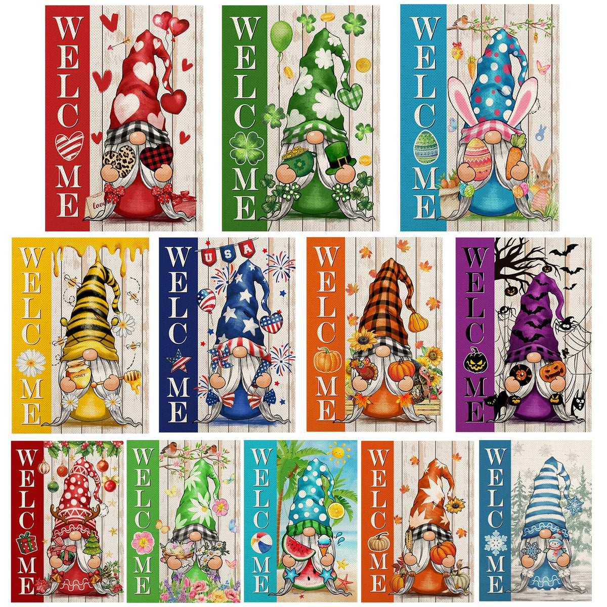 YOVOYOA gnome flags set on front porch add year-round seasonal charm.