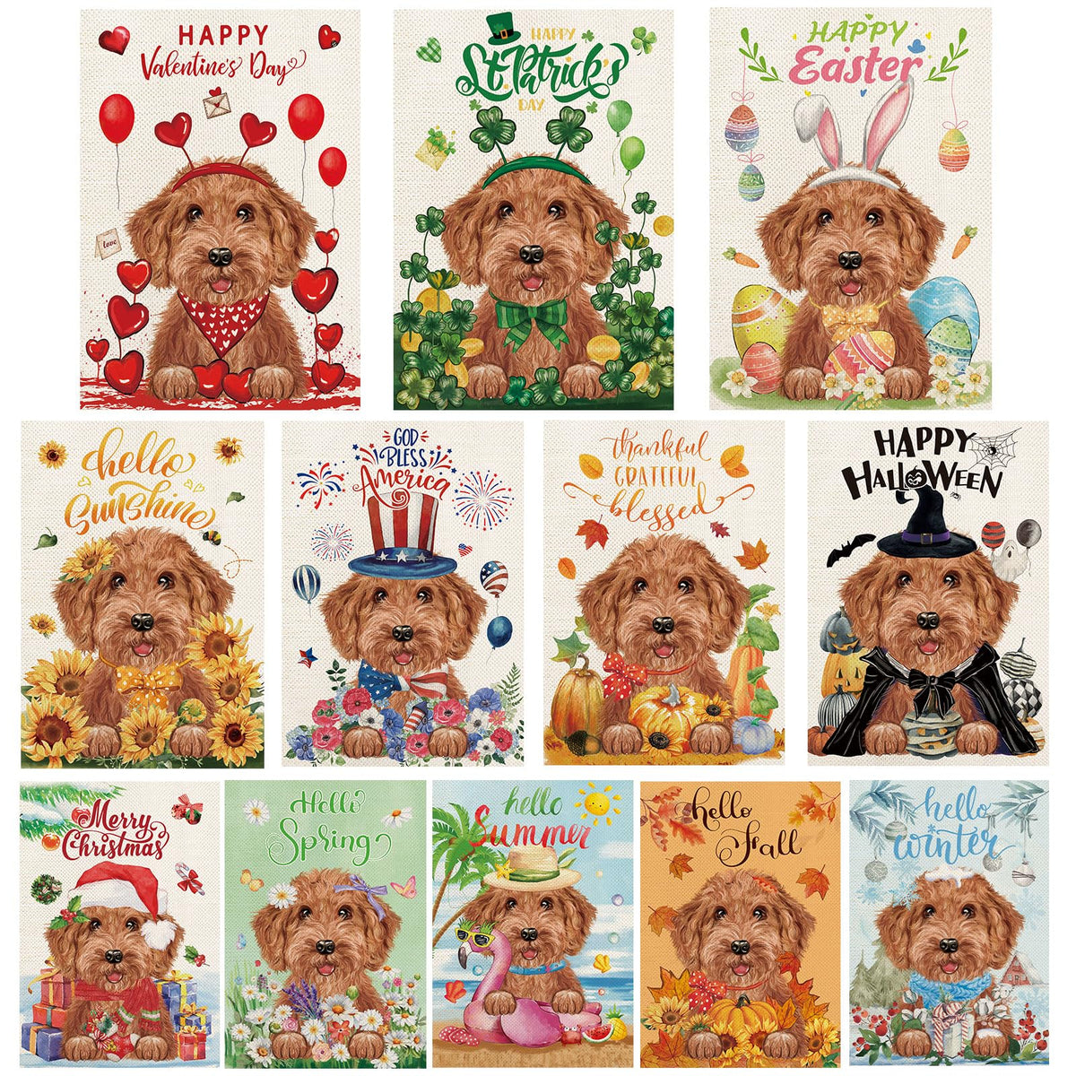 YOVOYOA golden doodle garden flag set of 12 for outdoor display
