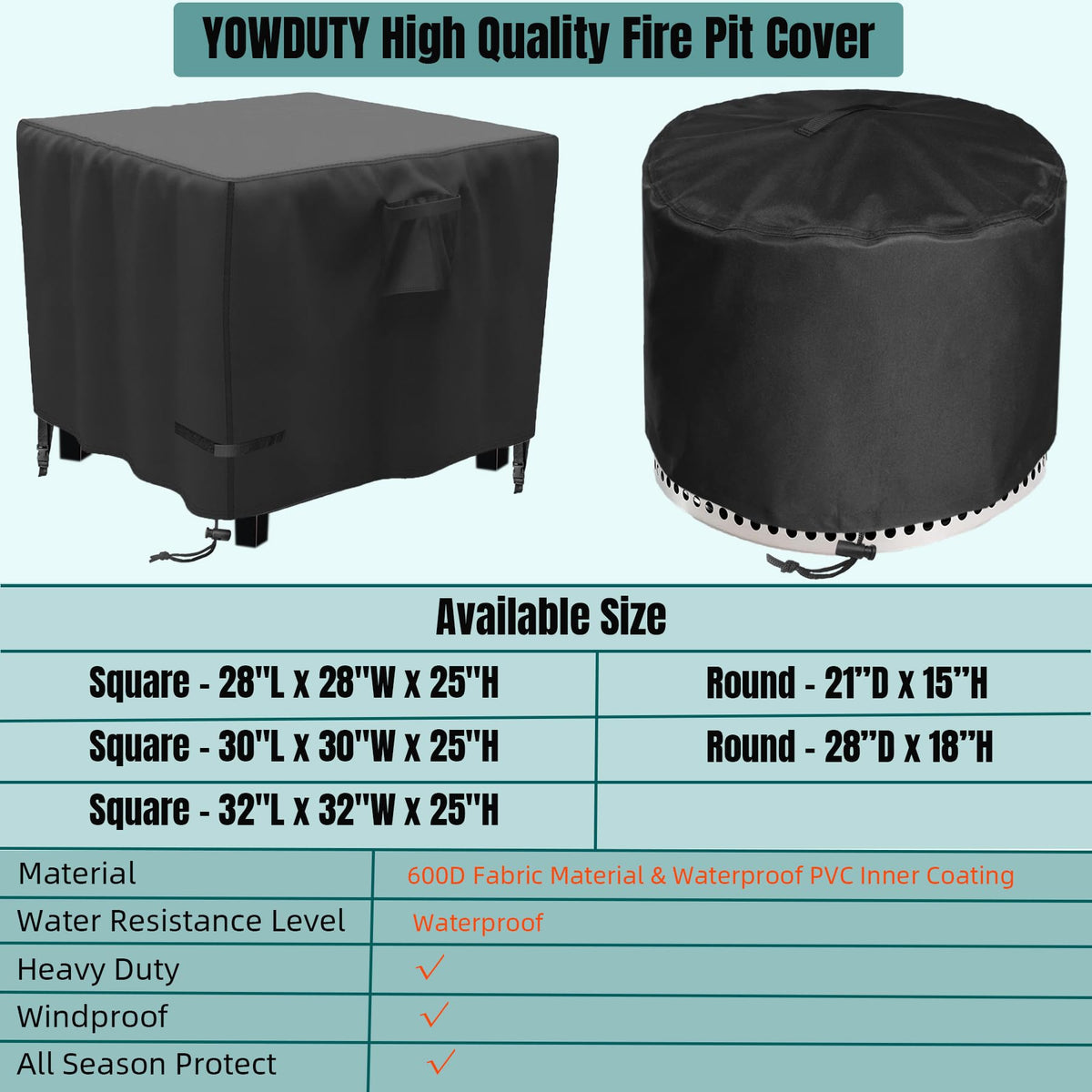 YOWDUTY fit-dimensions ensure compatibility with 28–32 inch tables
