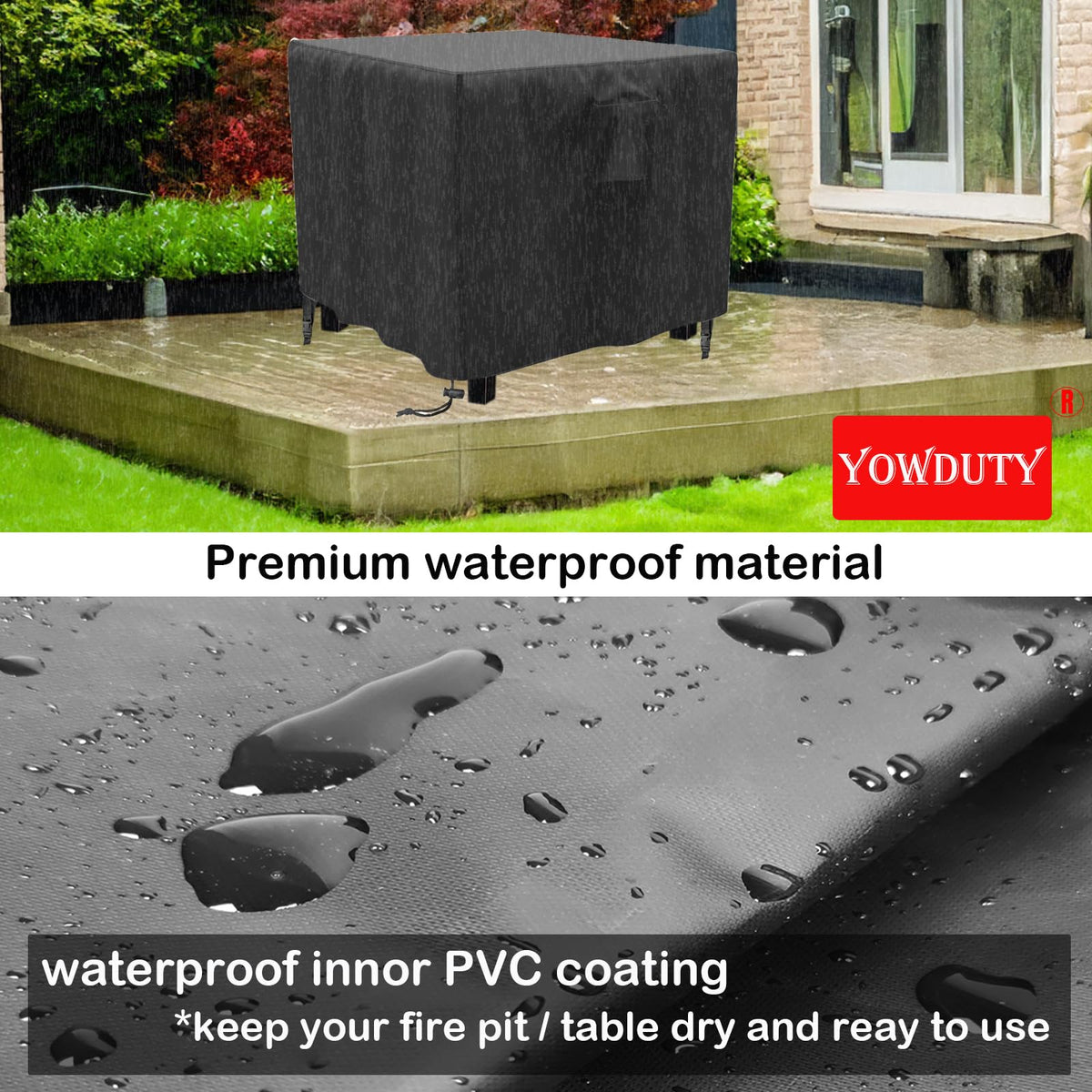 YOWDUTY waterproof material shields fire pit from rain and splashes