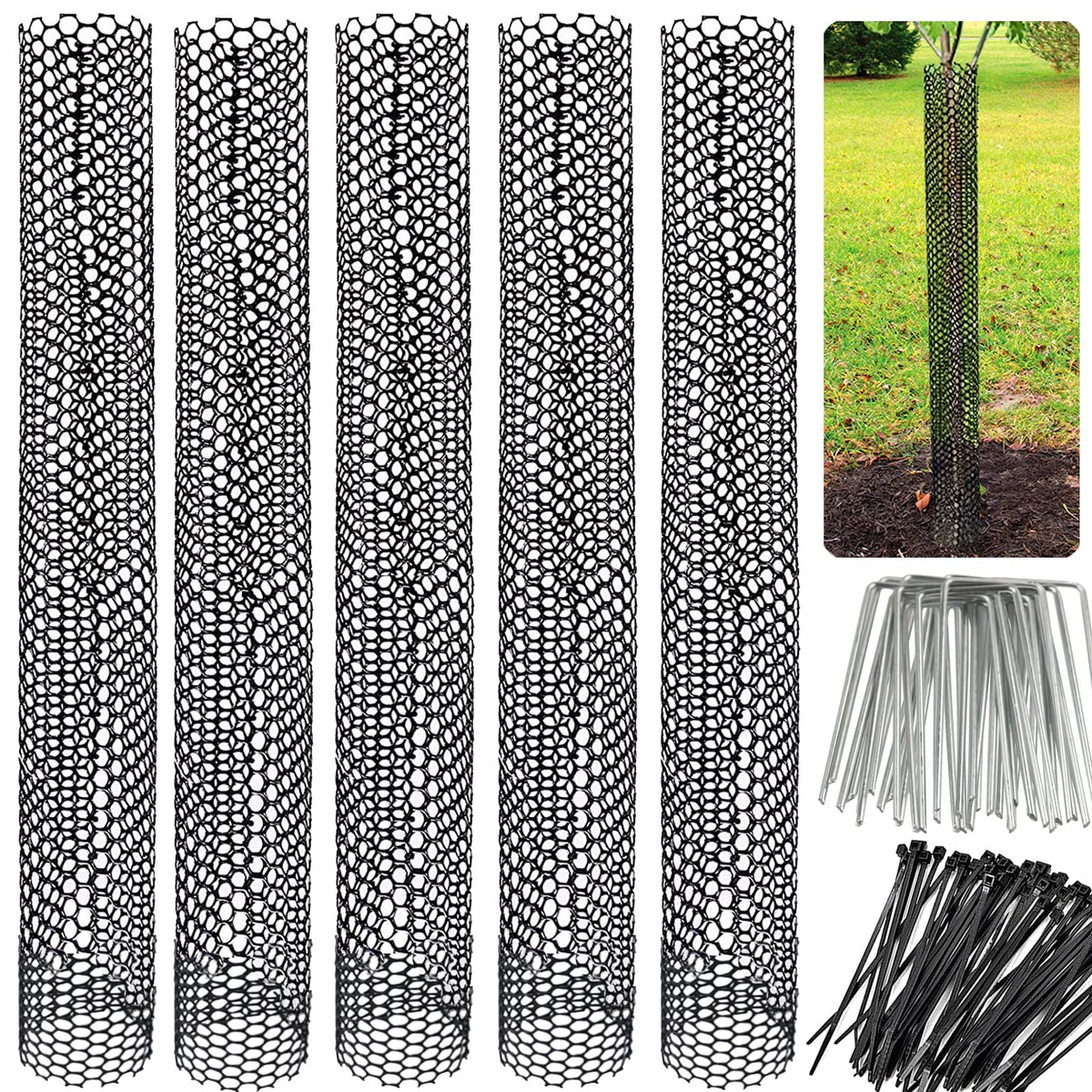 Yowlieu mesh tree trunk protector guard for a young tree reducing deer and mower damage.