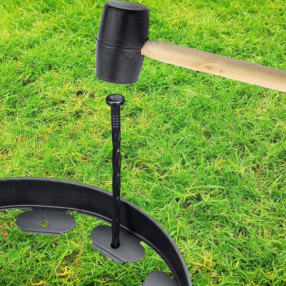 Yowlieu anchors securing weed barrier along a garden edge