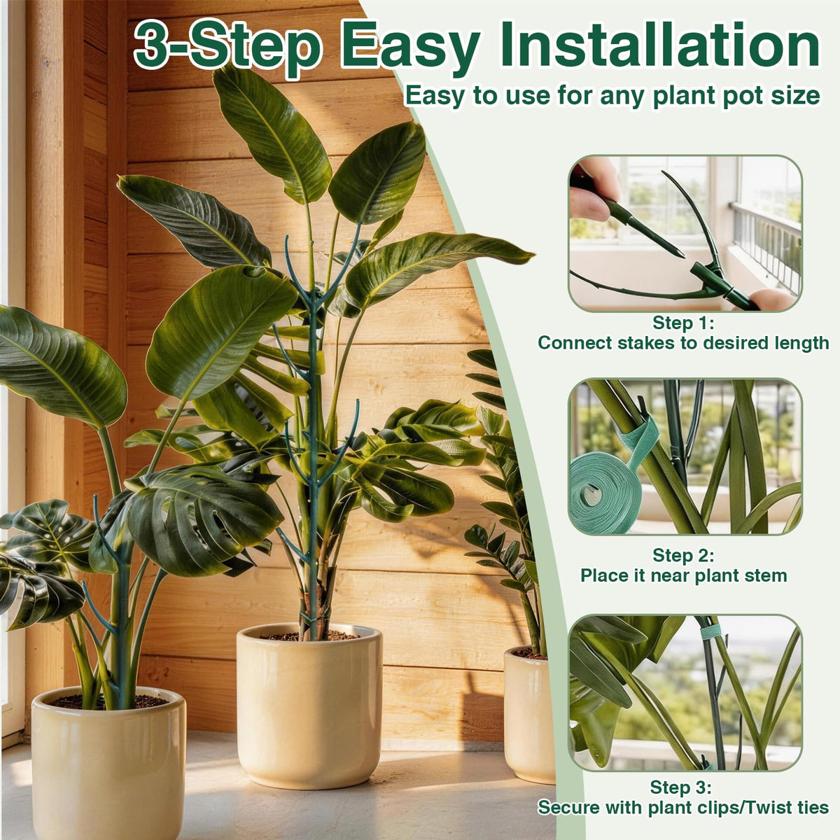 YOYOKIT durable green plastic plant stake blends with plants while providing sturdy support