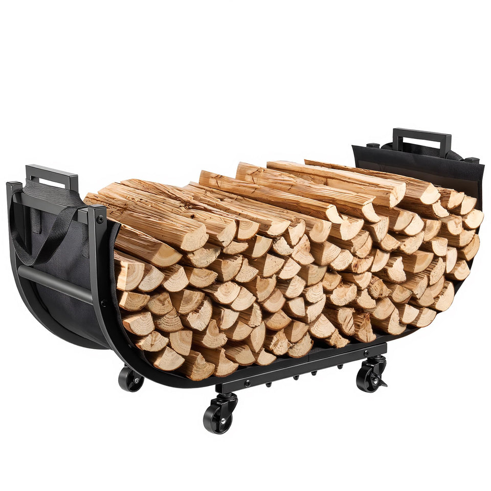 YQBRAO firewood rack heavy-duty steel demonstrates rugged outdoor storage that resists weather.