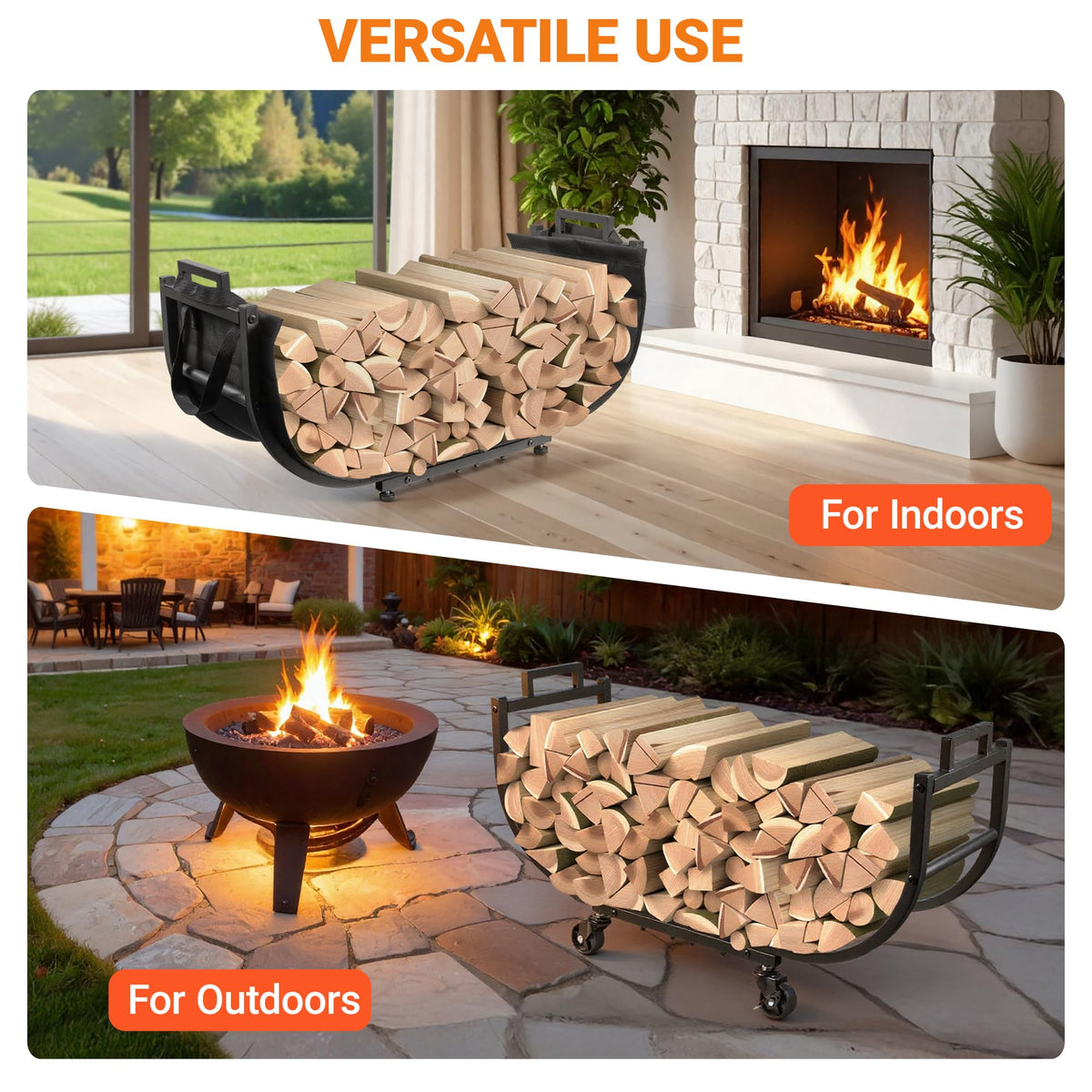 YQBRAO firewood rack outdoor stand for patio, backyard, or porch.