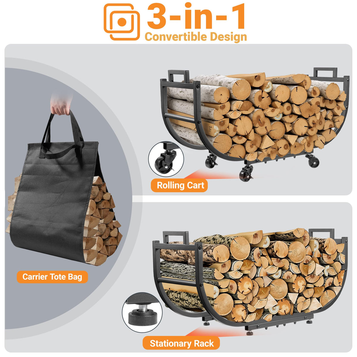 YQBRAO firewood rack reinforced base ensures stable patio support.