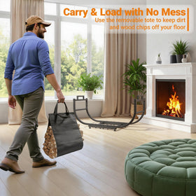 YQBRAO firewood rack rustproof finish withstands rain and snow outdoors.