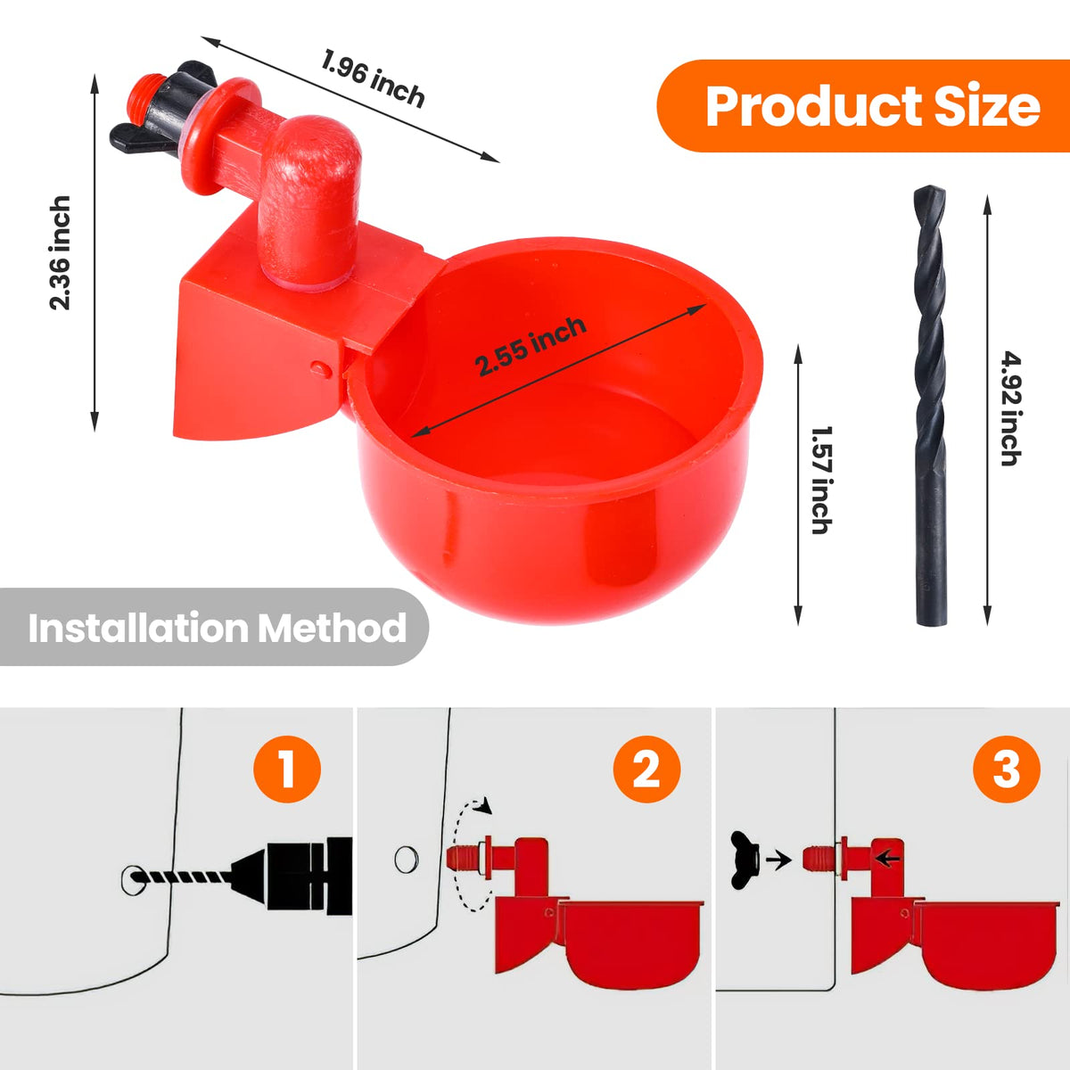 Yrangee automatic waterer cups in use reduce spills and waste.