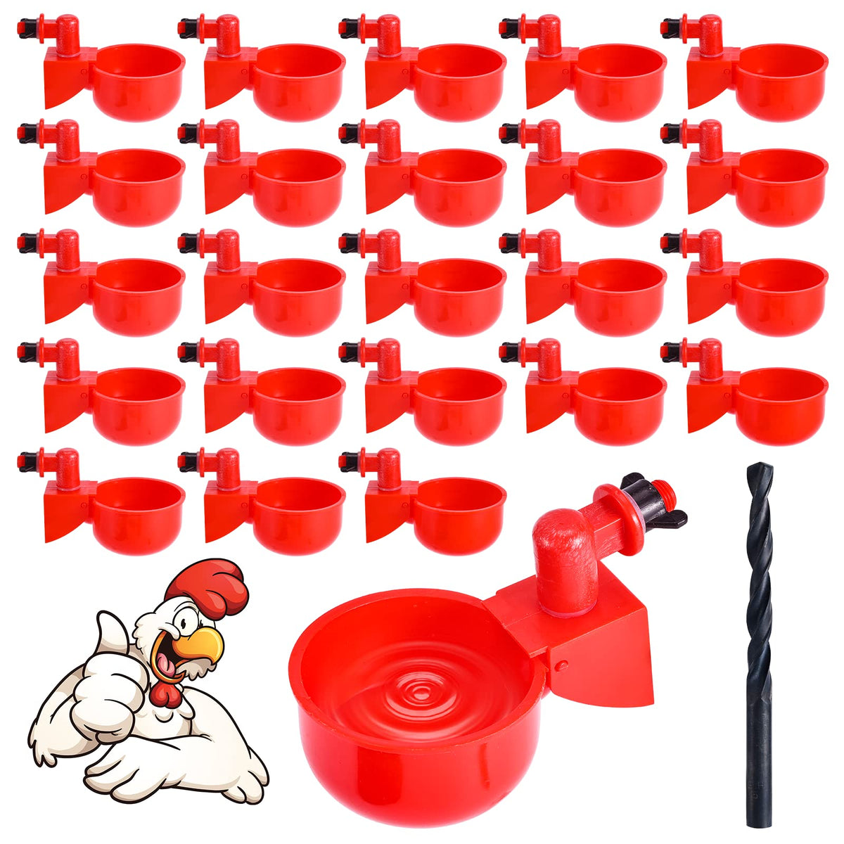 Yrangee chicken water cups 24-pack assembly enables quick DIY hydration setup.