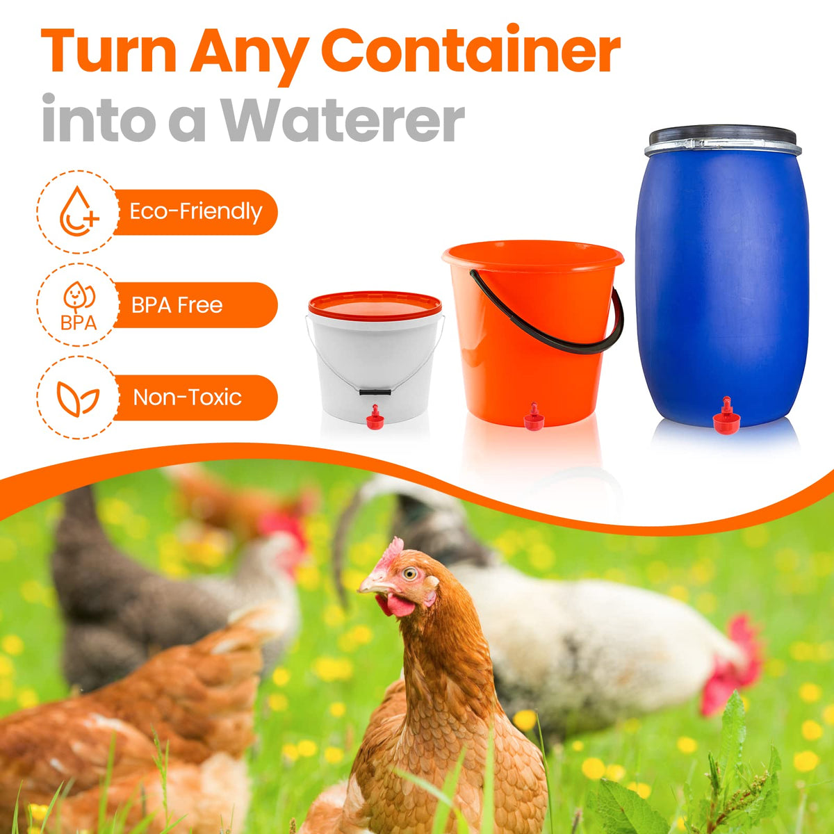 Yrangee chicken waterer cups DIY setup shown for steady gravity fill.