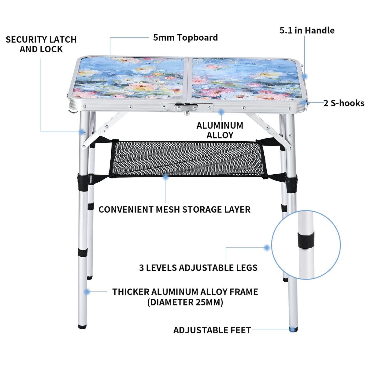 Three adjustable heights on the Yriuat side table: 10, 19, 24 inches