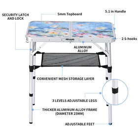 Three adjustable heights on the Yriuat side table: 10, 19, 24 inches