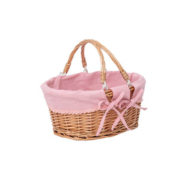 YRLSOTGE small wicker basket with removable pink liner for Easter gifts.
