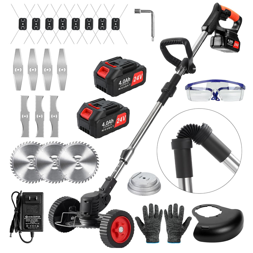YROWKJI electric cordless weed wacker 24V for efficient yard cleanup.
