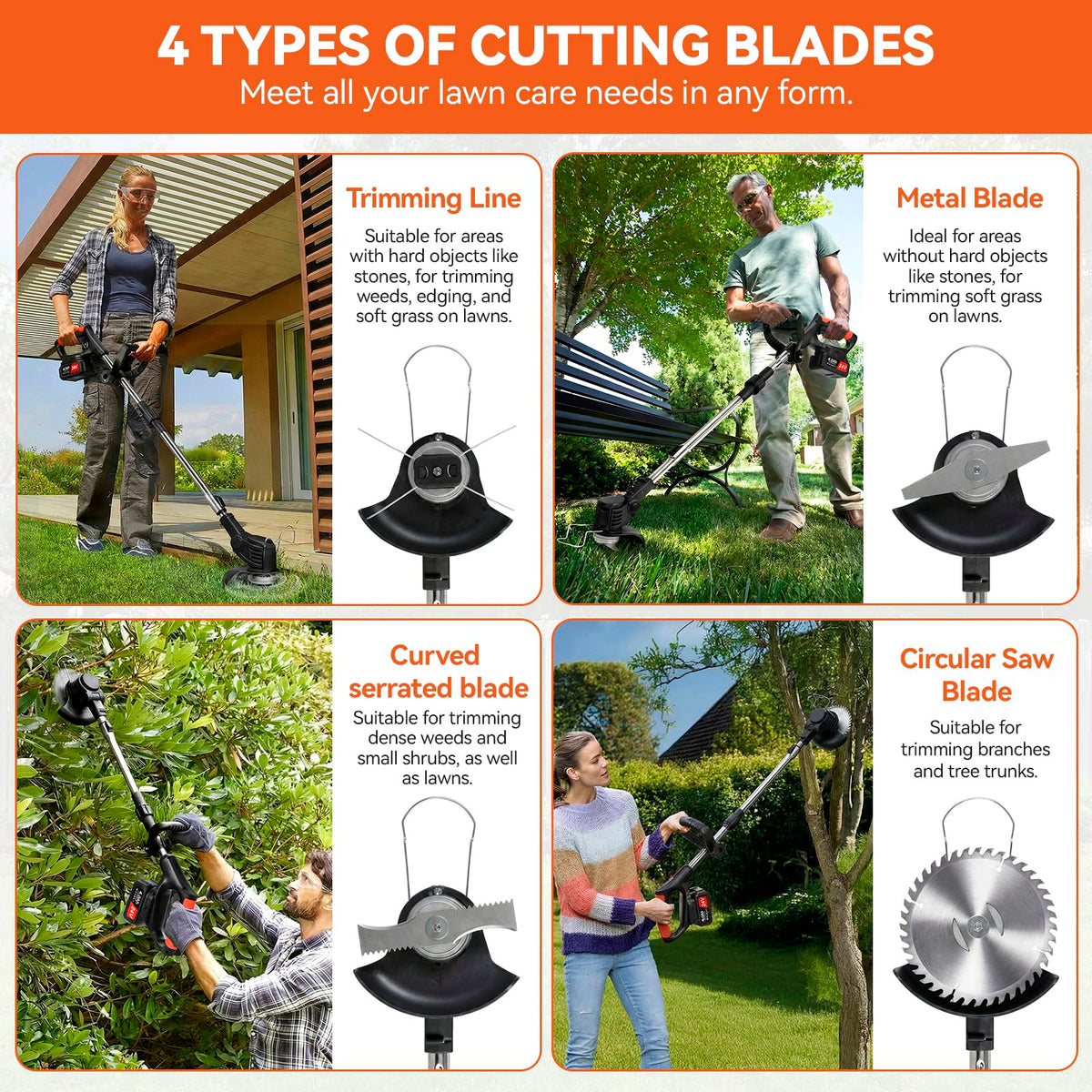 YROWKJI weed wacker blade attachment for versatile mowing near rocks and weeds.