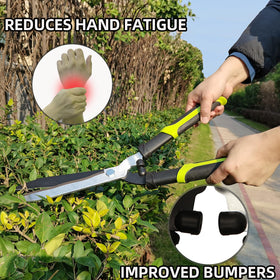 YRTSH hedge clippers feature shock absorbing bumpers to reduce arm strain
