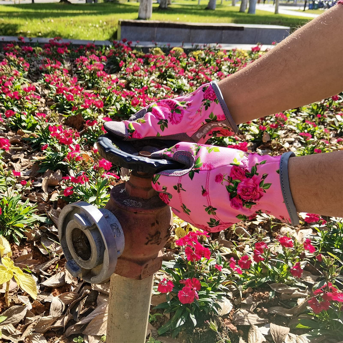 YRTSH women's pink gloves with abrasion-resistant fabric for durable weeding protection.