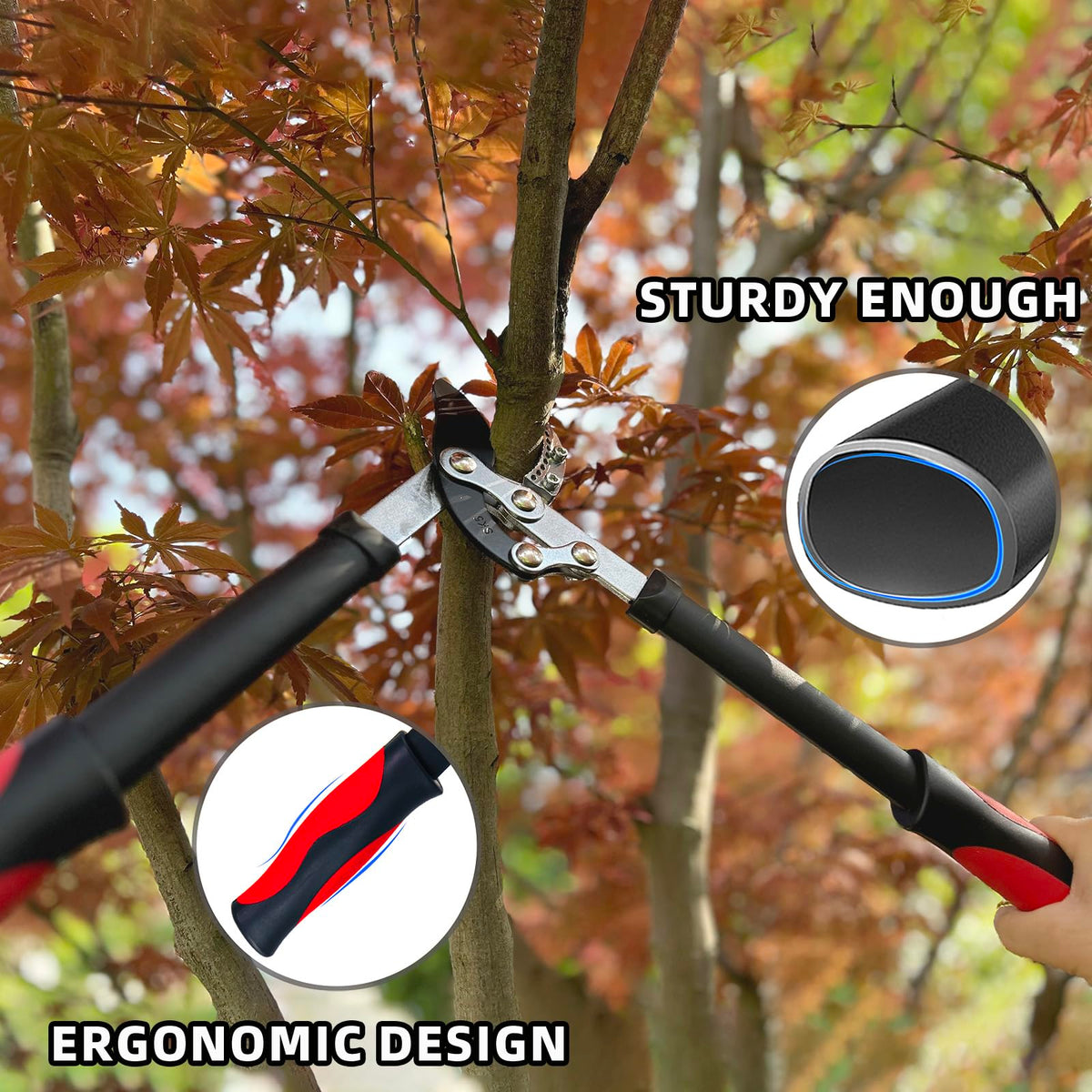 YRTSH ergonomic non-slip grip shown for comfortable extended pruning sessions