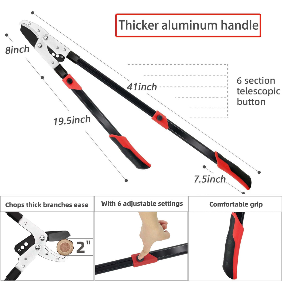 YRTSH loppers 6-step extension locks at preferred length.