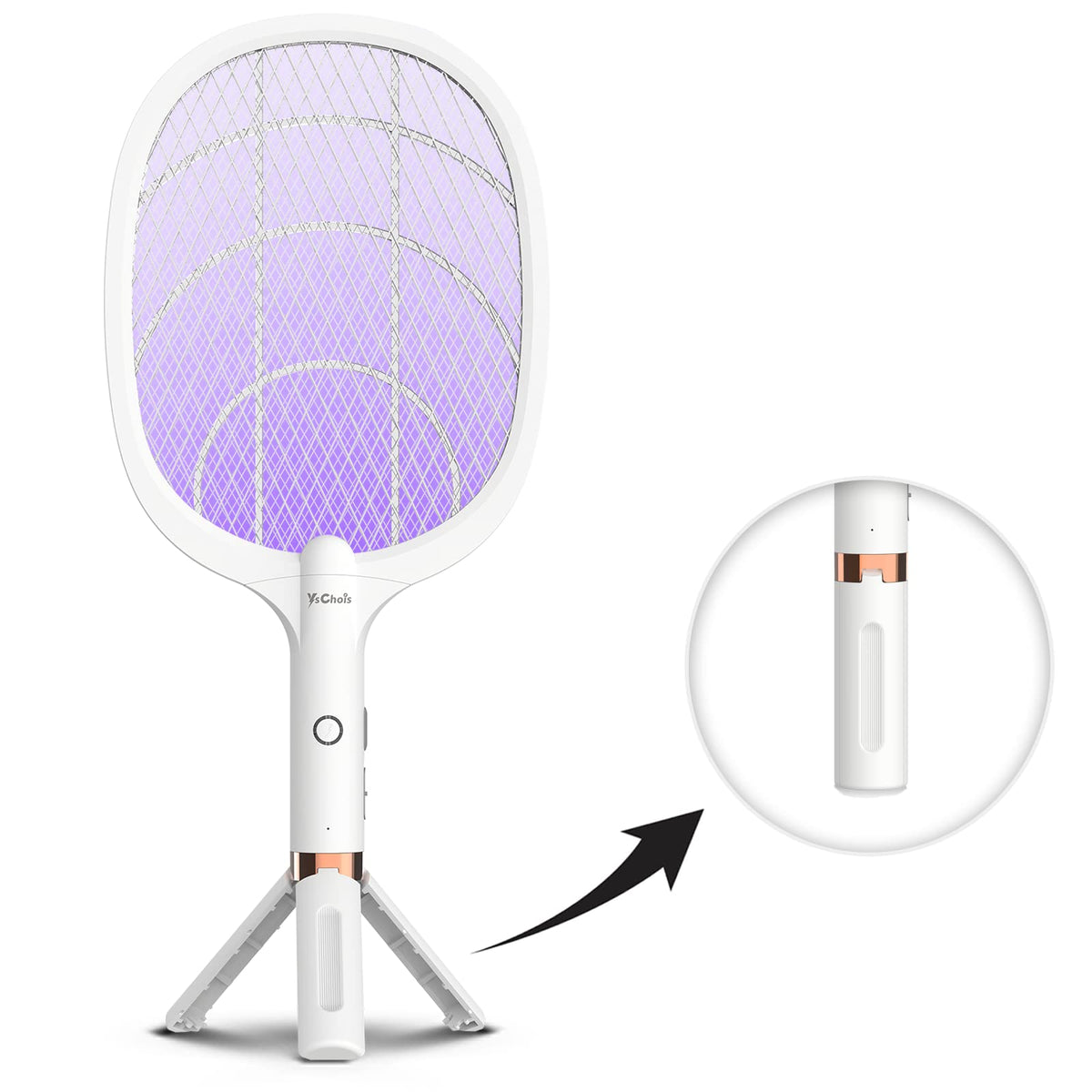 YsChois electric fly swatter racket front view with 4000V grid for quick bug elimination