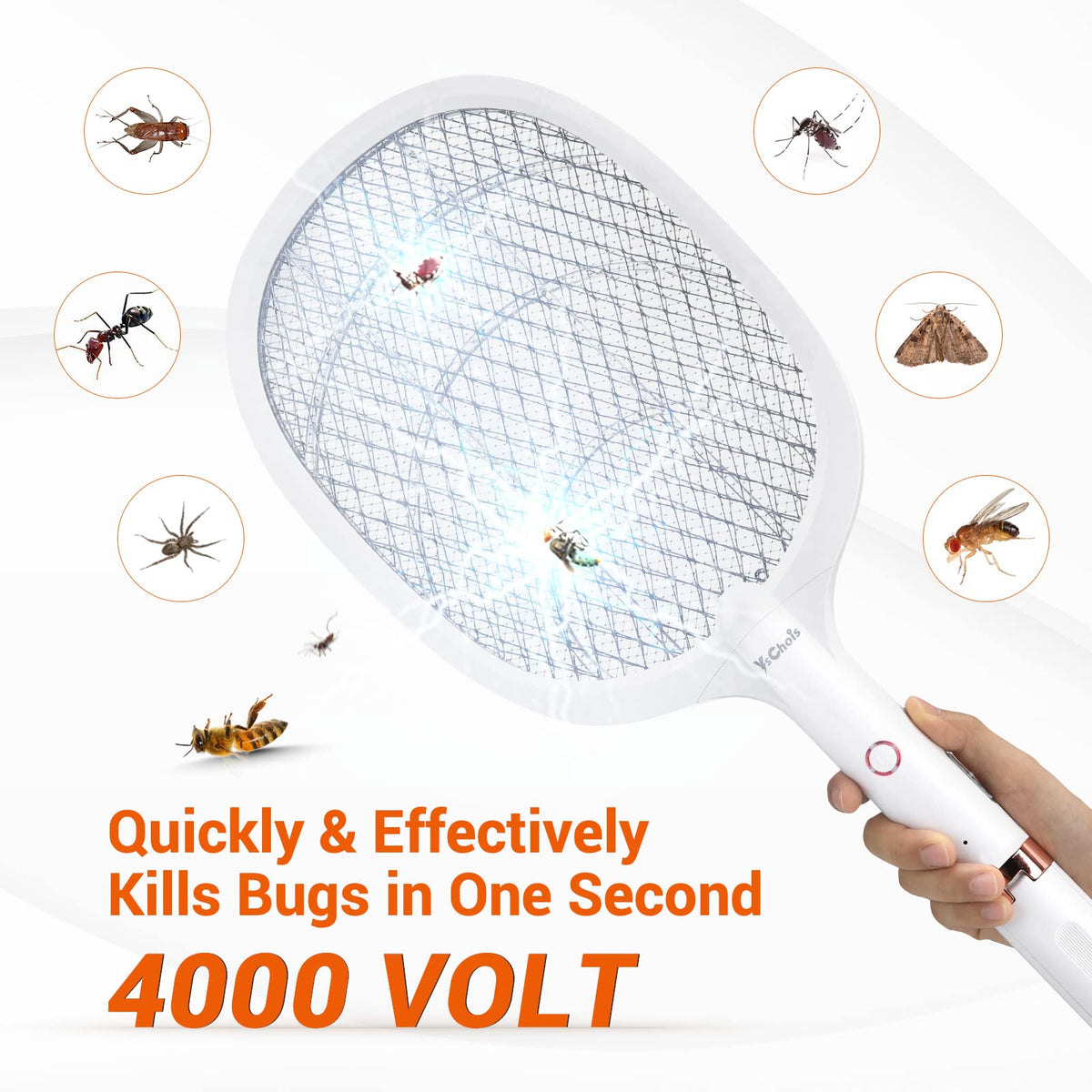 YsChois electric fly swatter racket side view showing built in tripod stability
