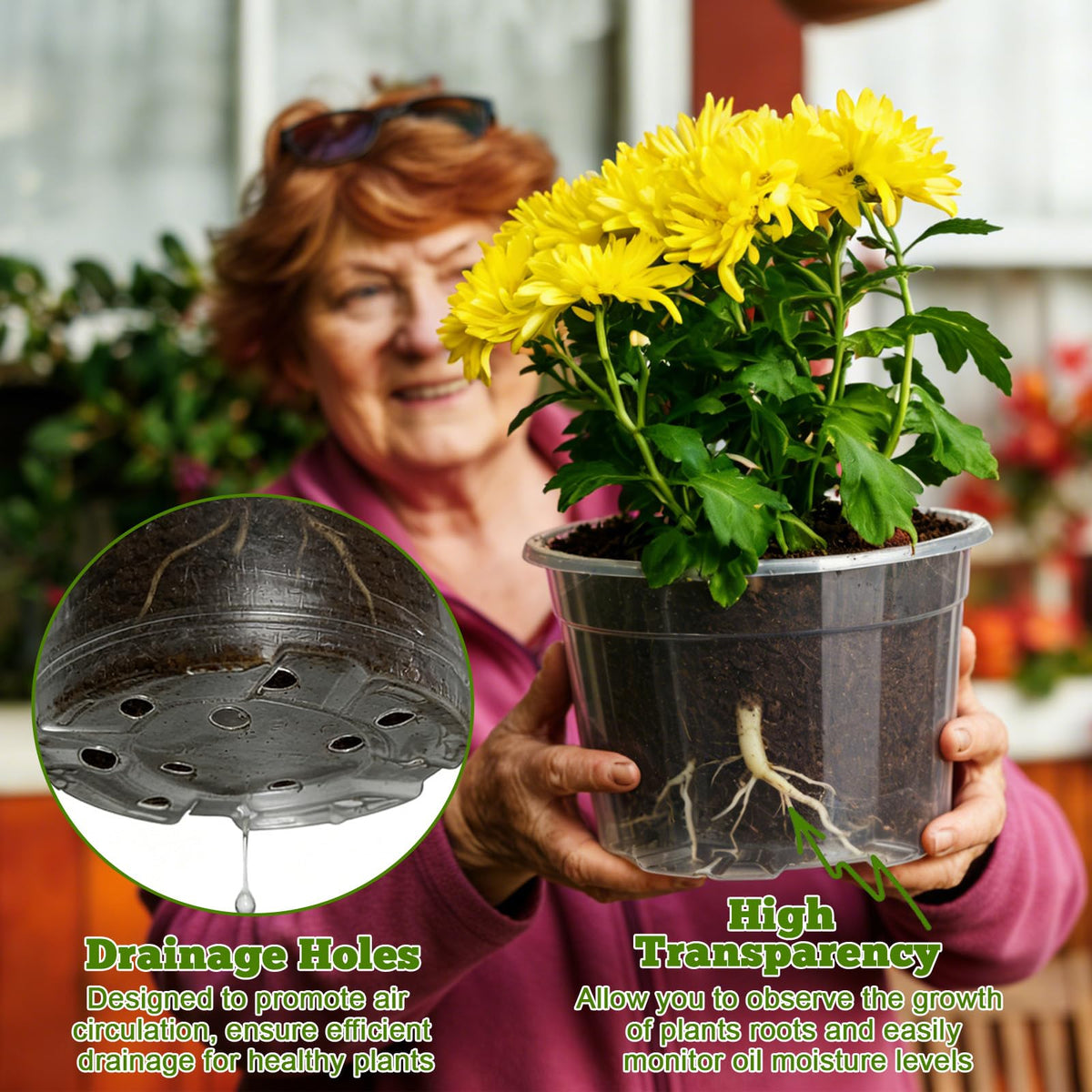 Ysglory 7-inch clear nursery pot with drainage holes for healthy airflow.