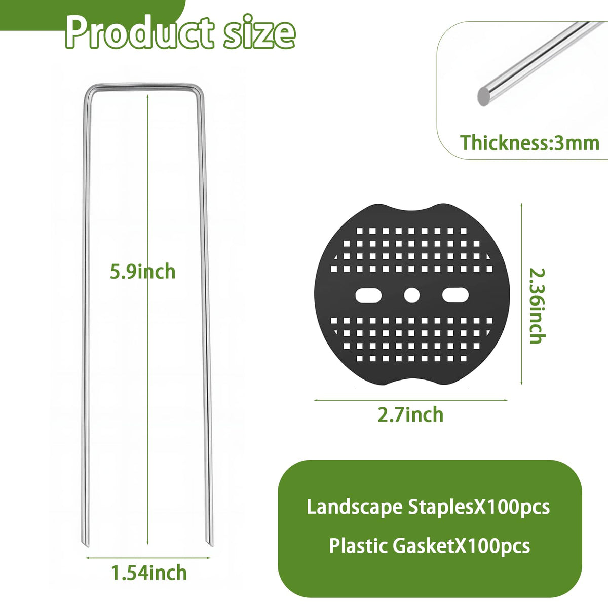 Ysglory landscape fabric pins closeup highlights galvanized steel strength and sharp tip penetration.