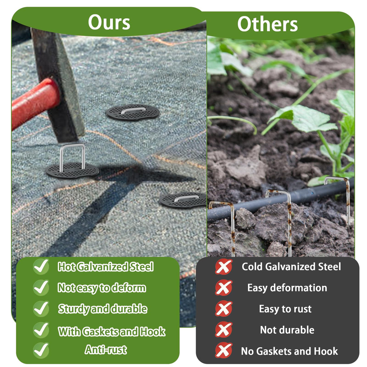 Ysglory weed barrier pins with gaskets secure mats and tarps for neat installations.
