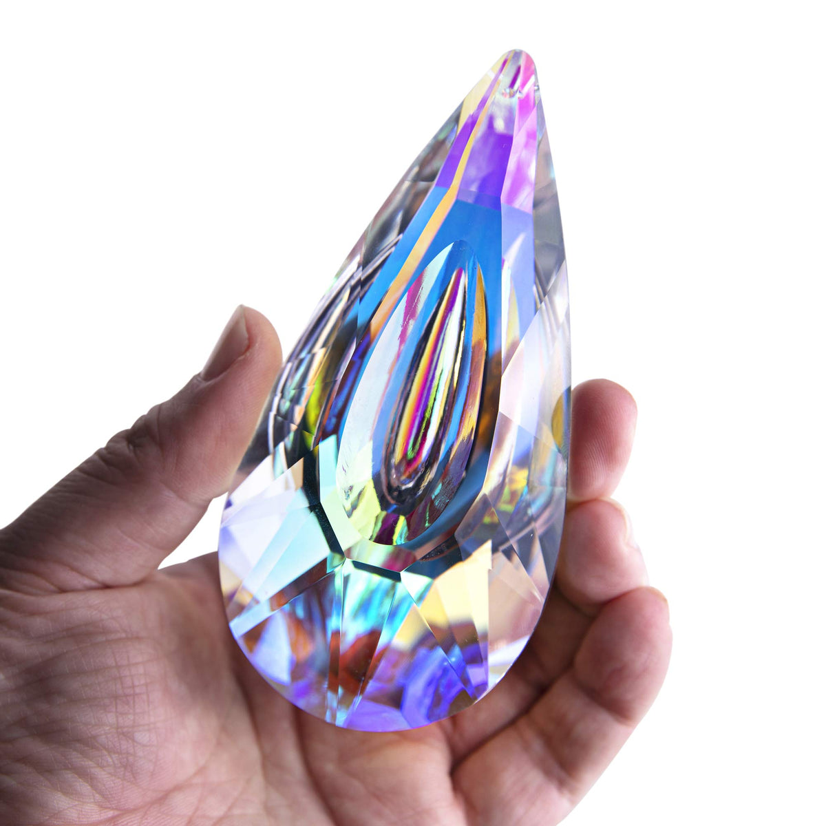 YU FENG crystal prism suncatcher in a sunny window creating rainbows.
