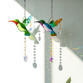 YU FENG crystal prism suncatcher hung indoors for vibrant wall shimmer.