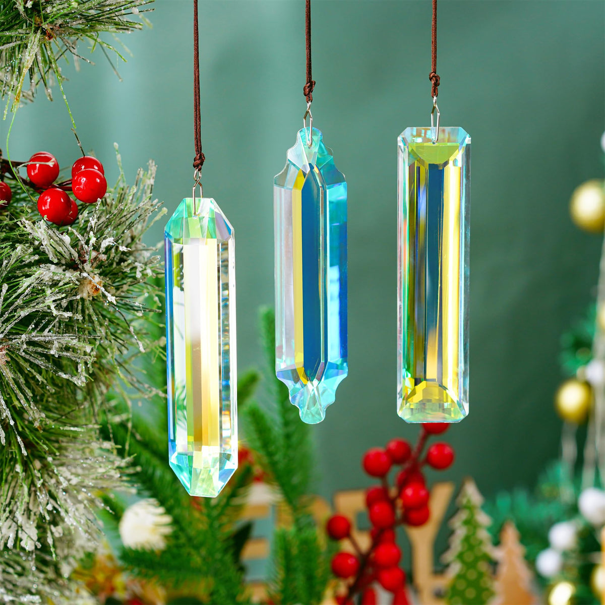 YU FENG crystal suncatcher prism garden hanging showcasing soft rainbows outdoors.