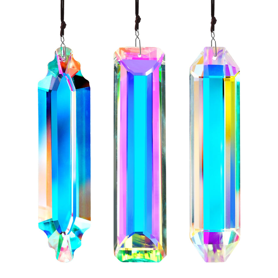 YU FENG crystal suncatcher prism rectangle 120mm casting colorful rainbows by windows.