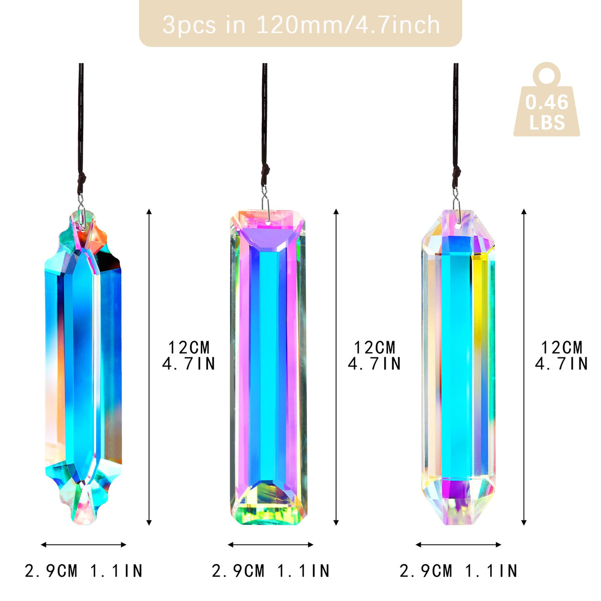 YU FENG crystal suncatcher prism rectangle 120mm reflecting sunlight into vibrant colors.