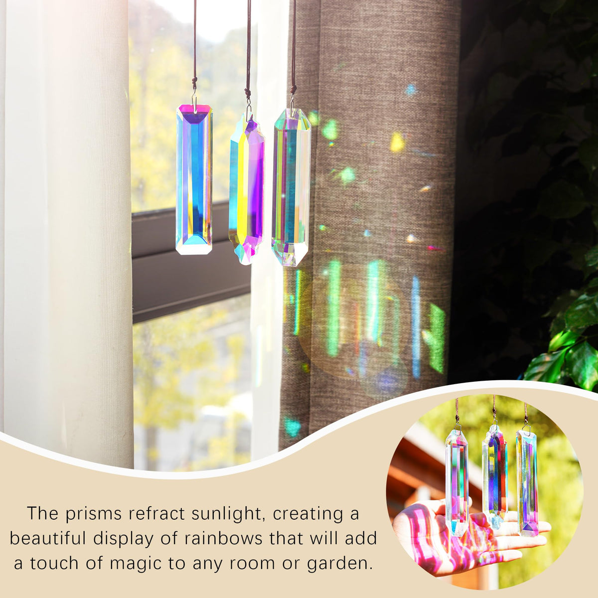 YU FENG rectangle prism suncatcher ideal for window or patio decor.