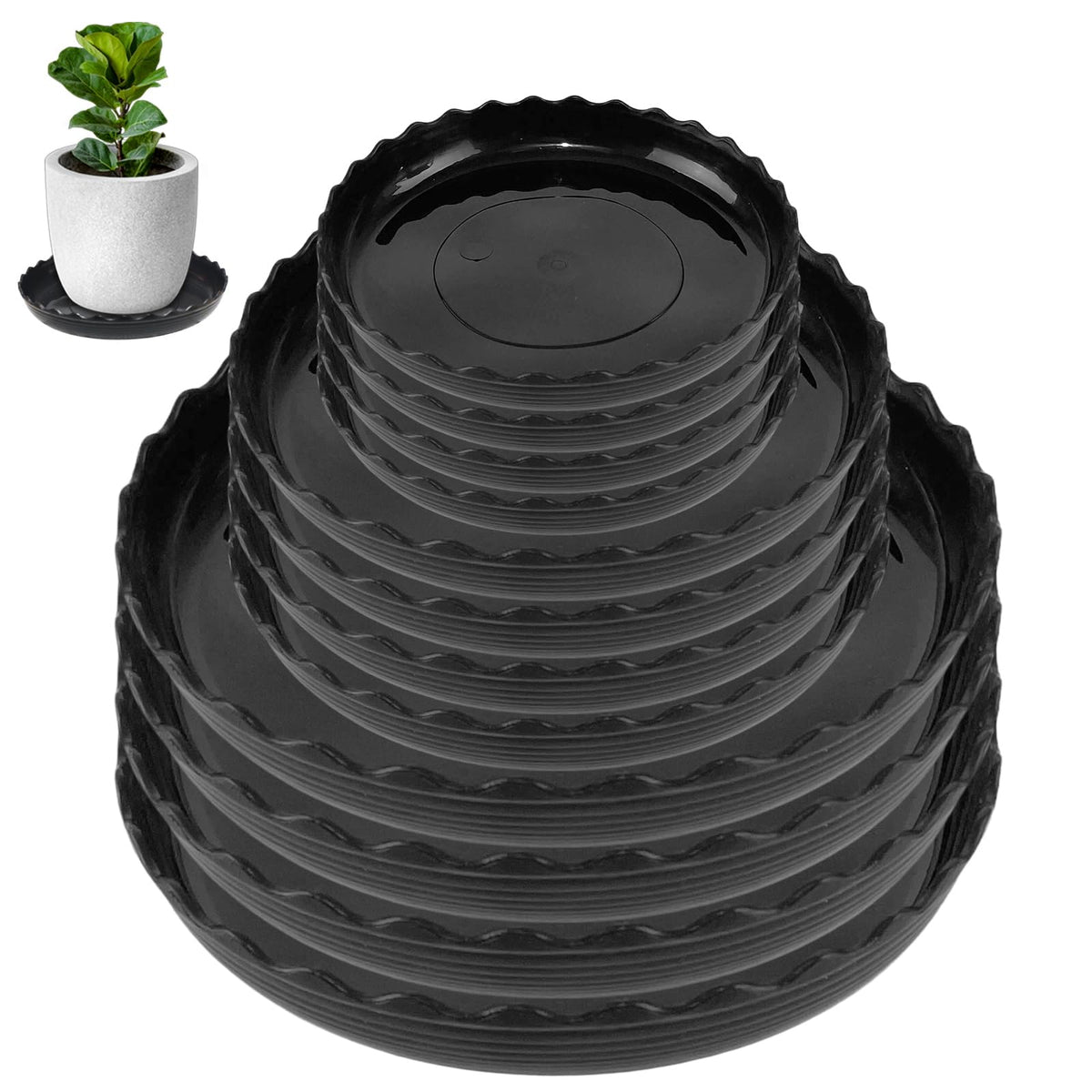 YUANAIYI Wave Plant Saucer 6-inch front view, durable tray protects floors from runoff.