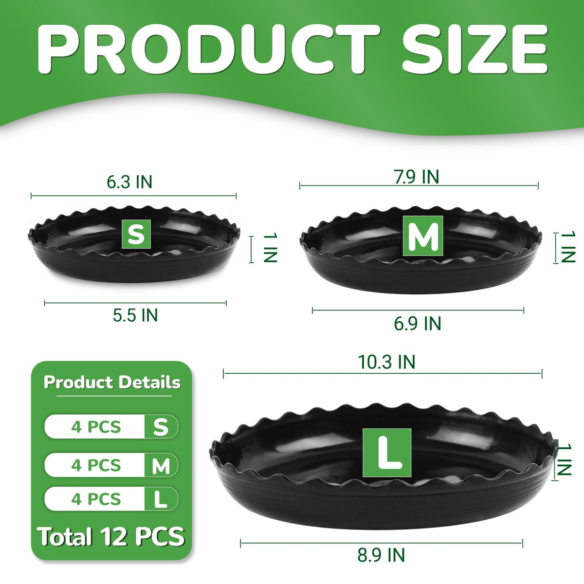 YUANAIYI Wave Plant Saucer 8-inch front view, versatile water catch for larger pots.