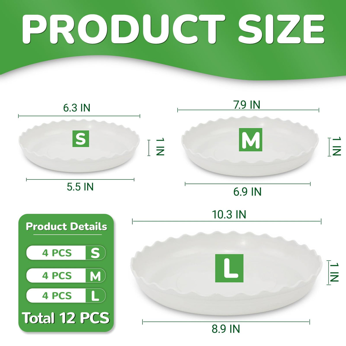 YUANAIYI Wave Plant Saucer 6-inch top view shows thick, durable plastic that prevents spills