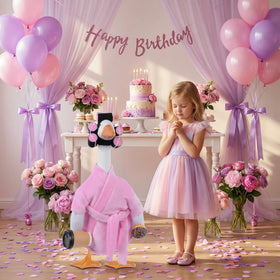 Yuboo lady goose pajamas with donuts and coffee cup add whimsy to outdoor statues.