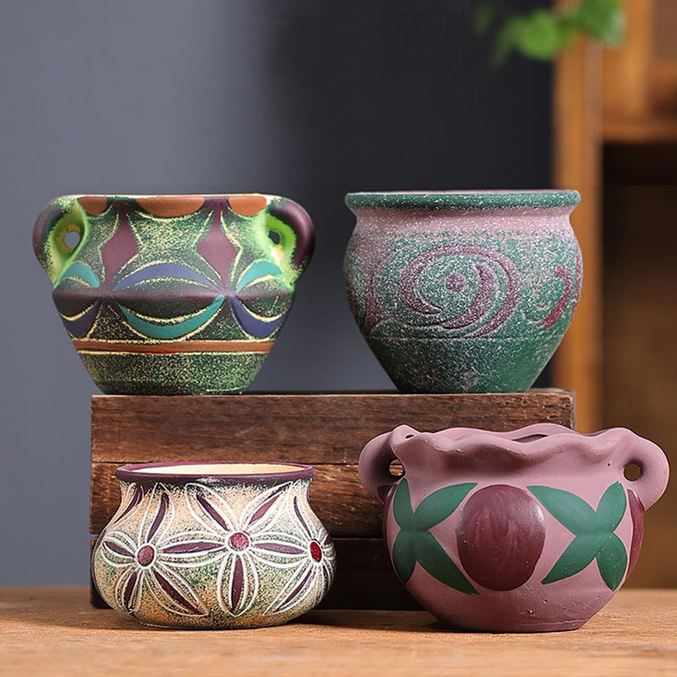 Yuccasly 4pc ceramic pot set with drainage holes for healthy watering.