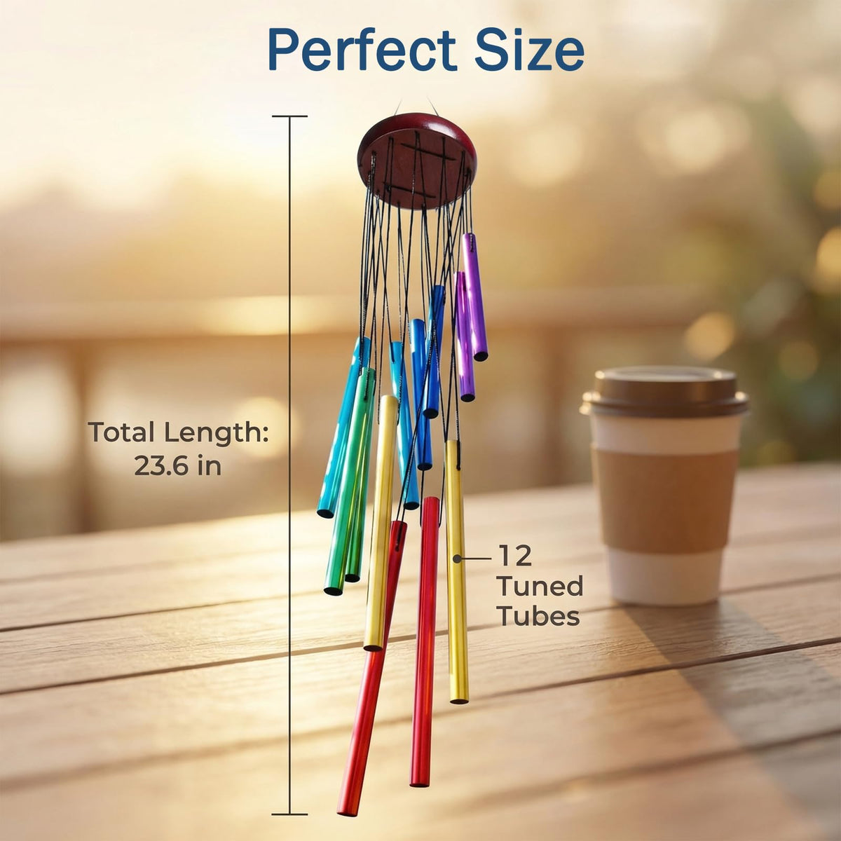 Yucime wind chimes hanging in garden offer a peaceful yard focal point.