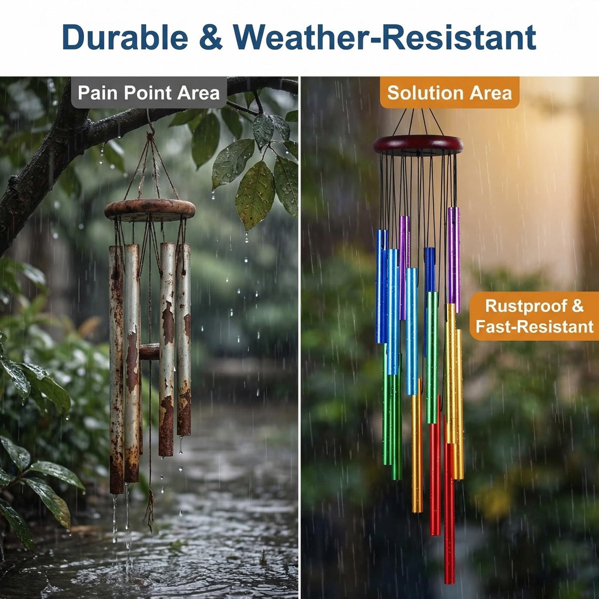 Yucime wind chimes inside living room add color and gentle music.