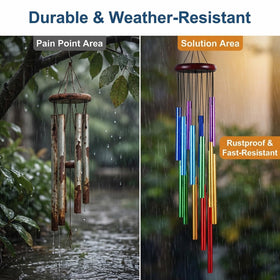 Yucime wind chimes inside living room add color and gentle music.