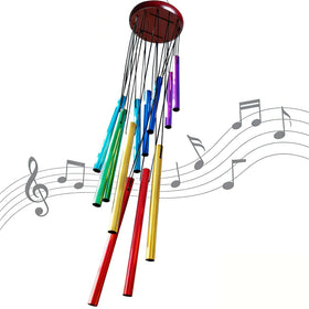 Yucime wind chimes outside with colorful 12-tube aluminum design, ideal for patio ambience.