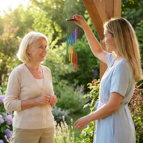 Yucime wind chimes catch breeze outdoors for relaxing moments.