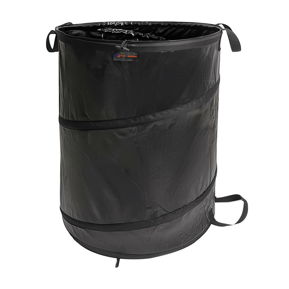 YUDI & GARDEN 45-gallon collapsible trash can unfolded for yard cleanup.