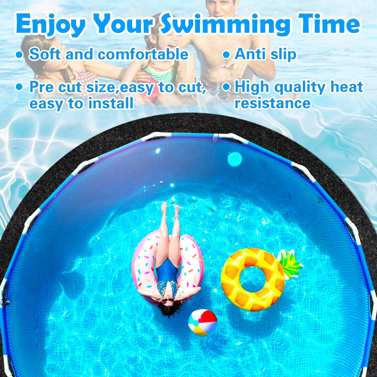 Yudlto round pad ready for trim to fit square or oval pools.