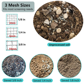 YUEBM Sifter 6mm mesh detail for precise soil and compost particle size.