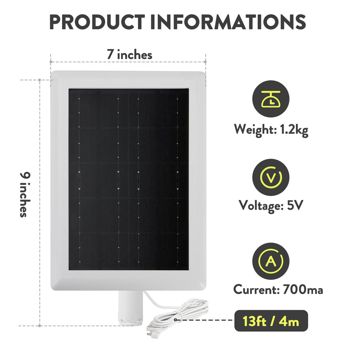 YUELAN Ring Solar Panel 12ft cable extends installation reach.
