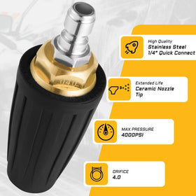Yufafa 1/4-inch quick connect for fast, secure attachment to pressure wand.