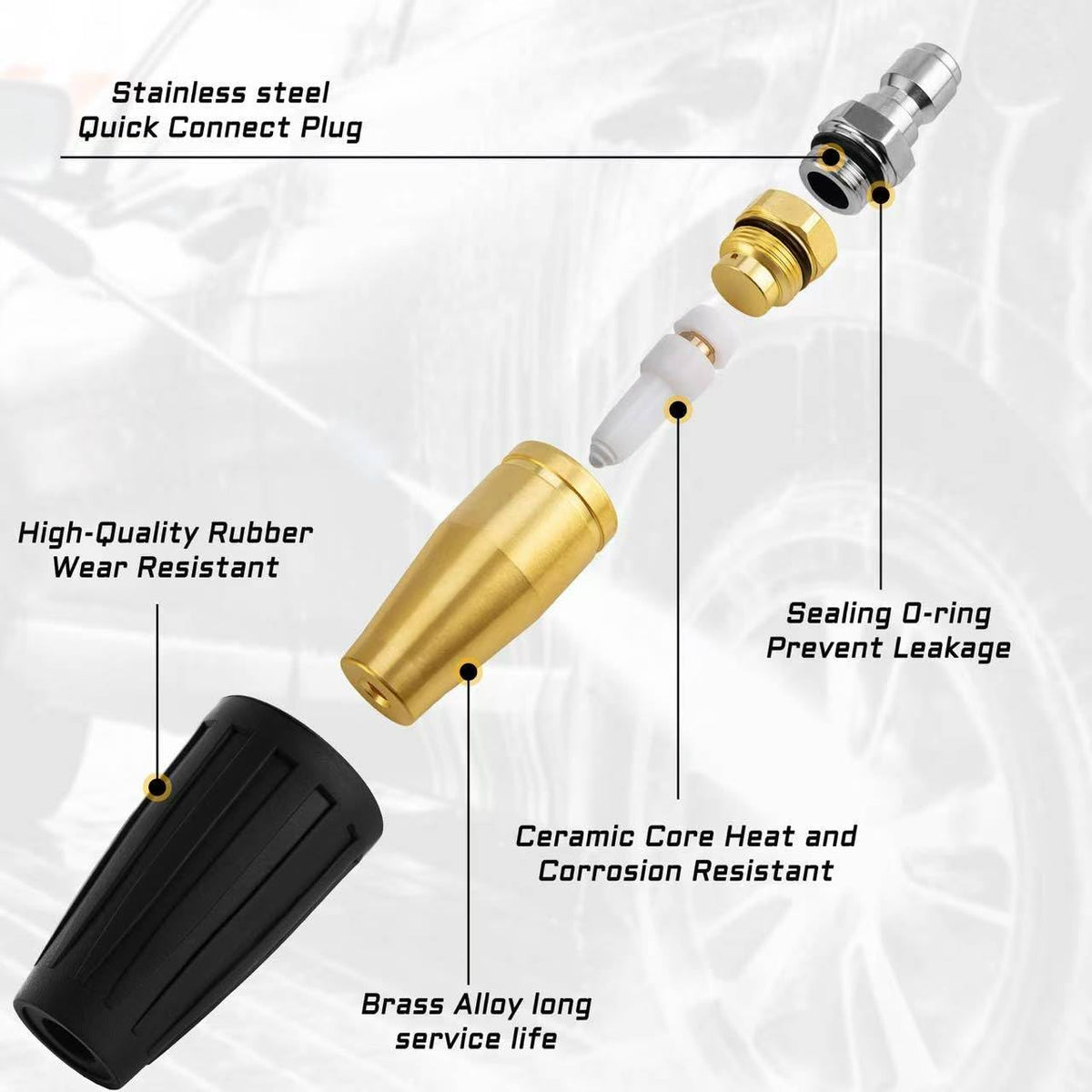 Yufafa turbo nozzle brass body with stainless steel tips for durable spray.